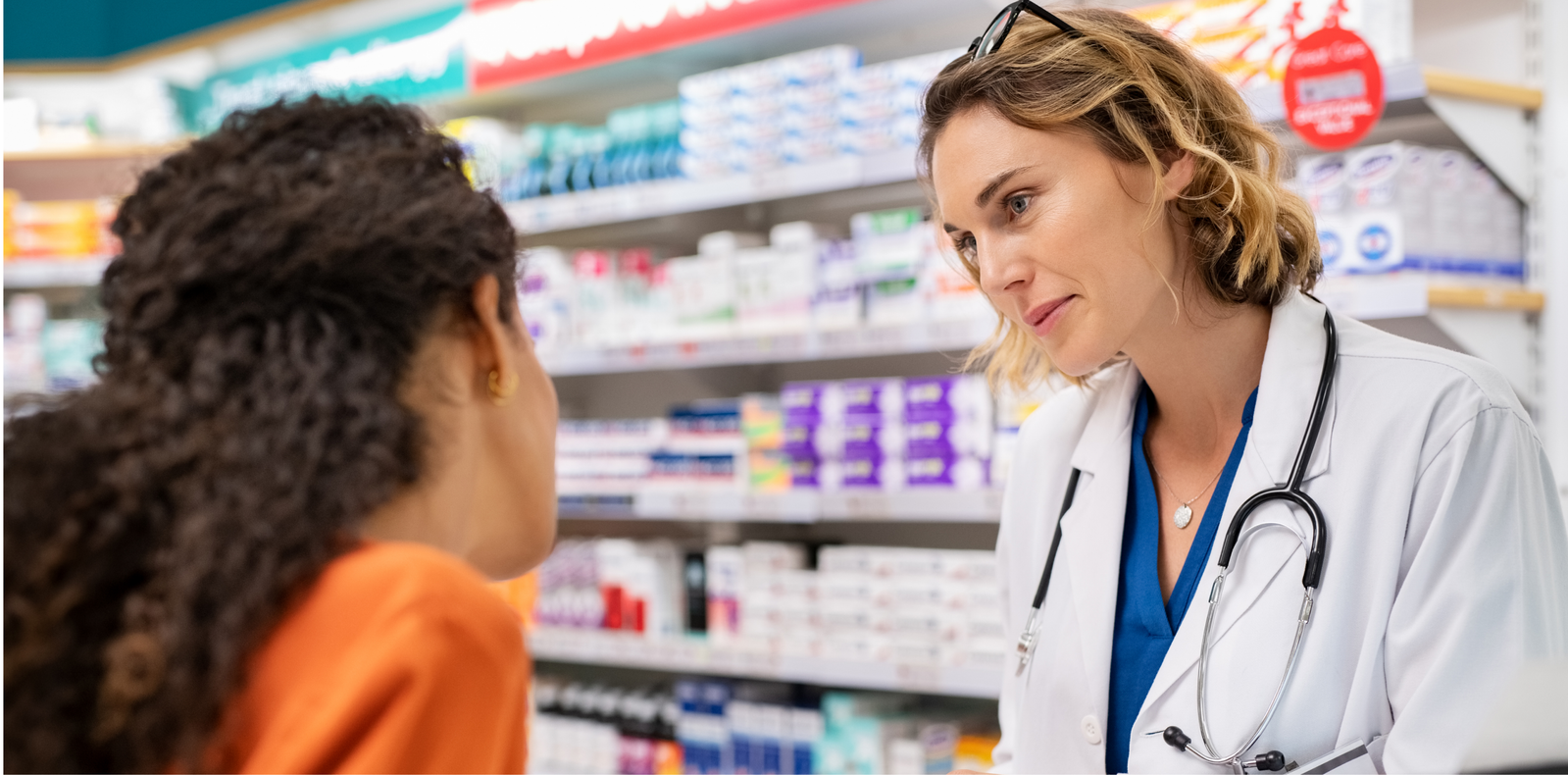 pharmacist helping customer